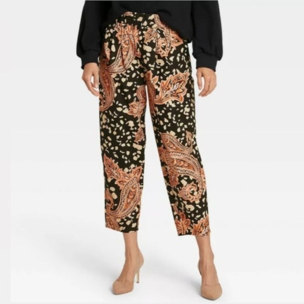 Who What Wear Paisley Pull on Crop Pants Small NEW Whimsigoth Artsy